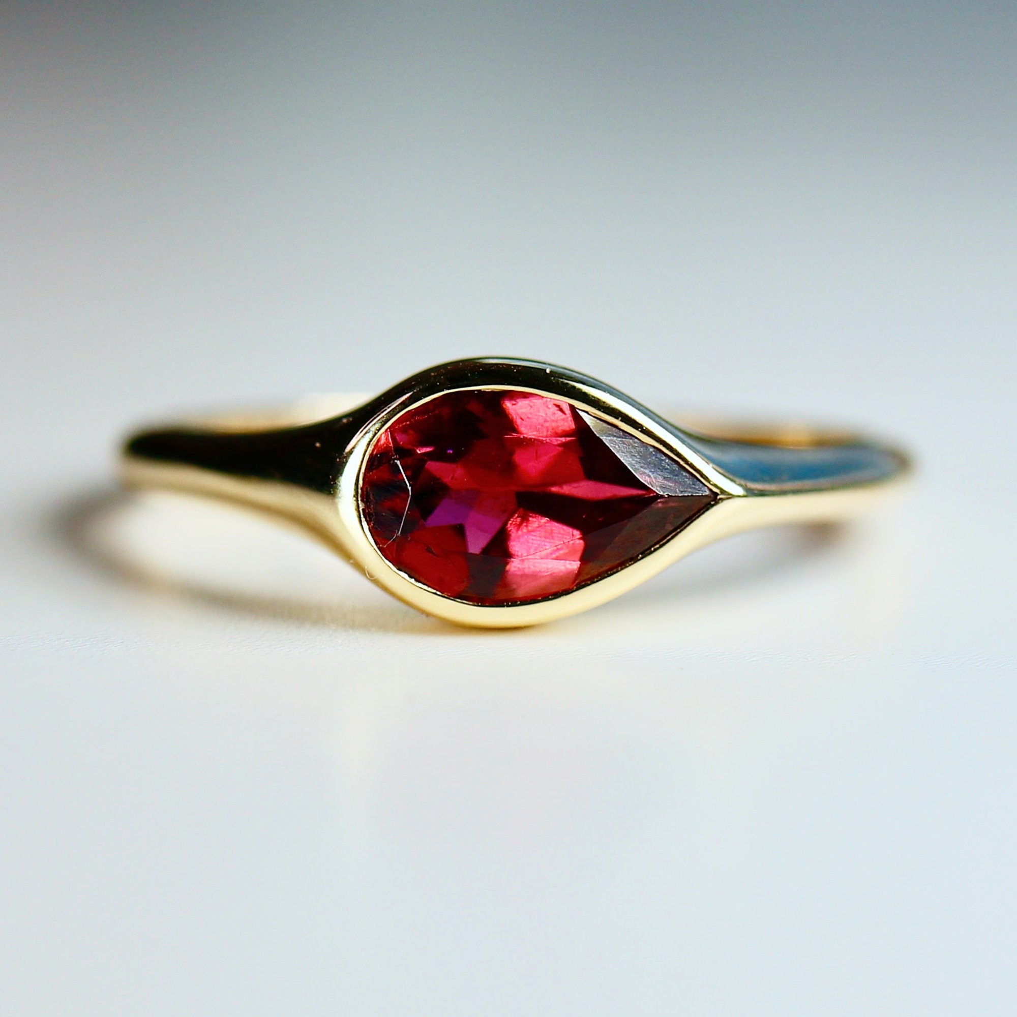 East West Pear Pink Tourmaline Dome Ring 14k Gold - Melt'm Jewelry
