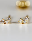 14k Gold 3 Stone Simulated Diamond CZ Prong Set Cluster Earrings