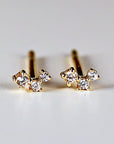 14k Gold 3 Stone Simulated Diamond CZ Prong Set Cluster Earrings