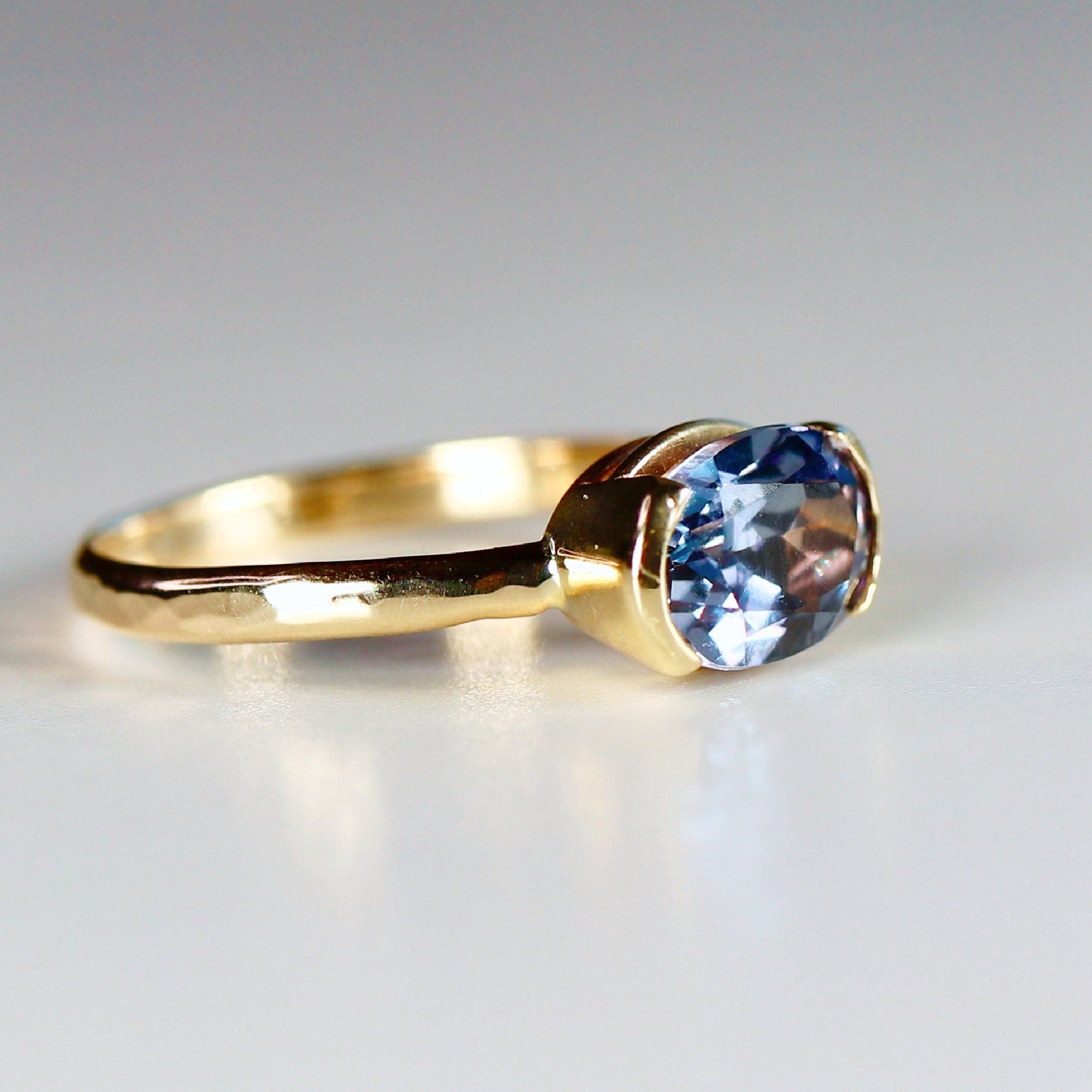 East West Half Bezel Sapphire Engagement Ring 14k Gold - Melt'm Jewelry