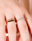 14k Gold Micro Pave Signet Ring, CZ Stacking Ring - Melt'm Jewelry