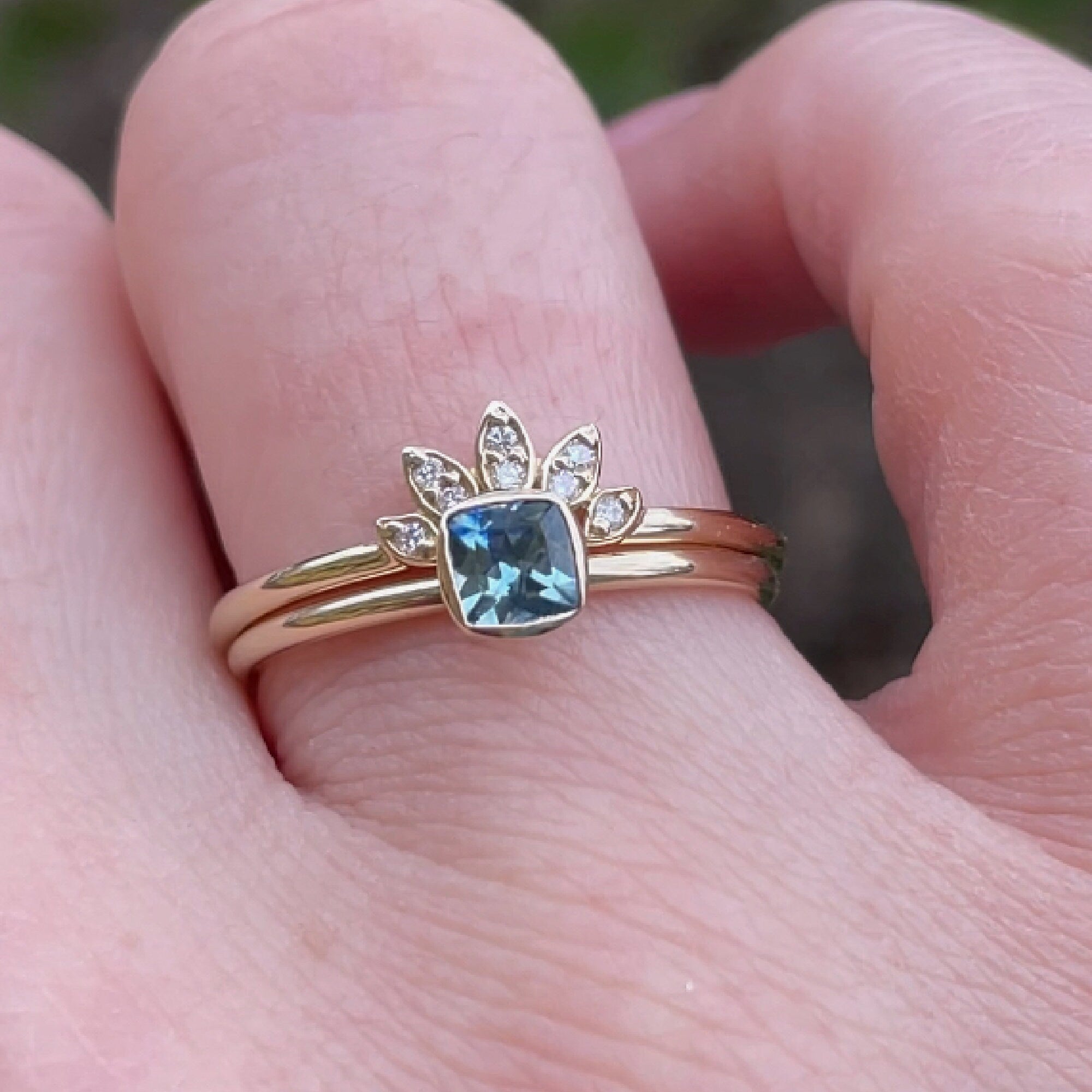 Cushion Cut Montana Sapphire Engagement Ring 14k Gold