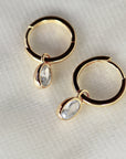 14k Solid Gold Earring Charm For Hoops, 14k Gold Cz Bezel Charm