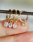 14k Solid Gold Earring Charm For Hoops, 14k Gold Cz Bezel Charm - Melt'm Jewelry