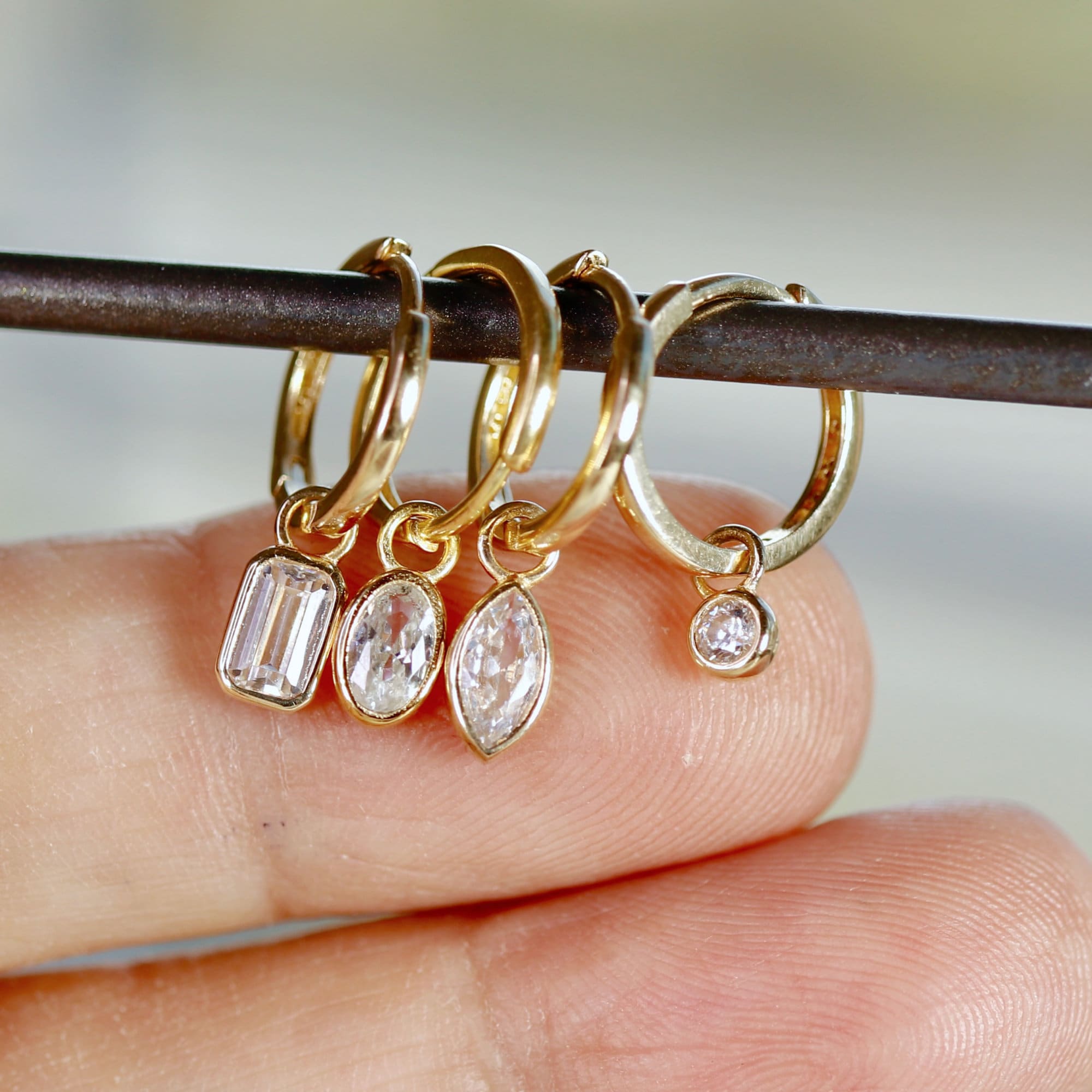 14k Solid Gold Earring Charm For Hoops, 14k Gold Cz Bezel Charm - Melt'm Jewelry