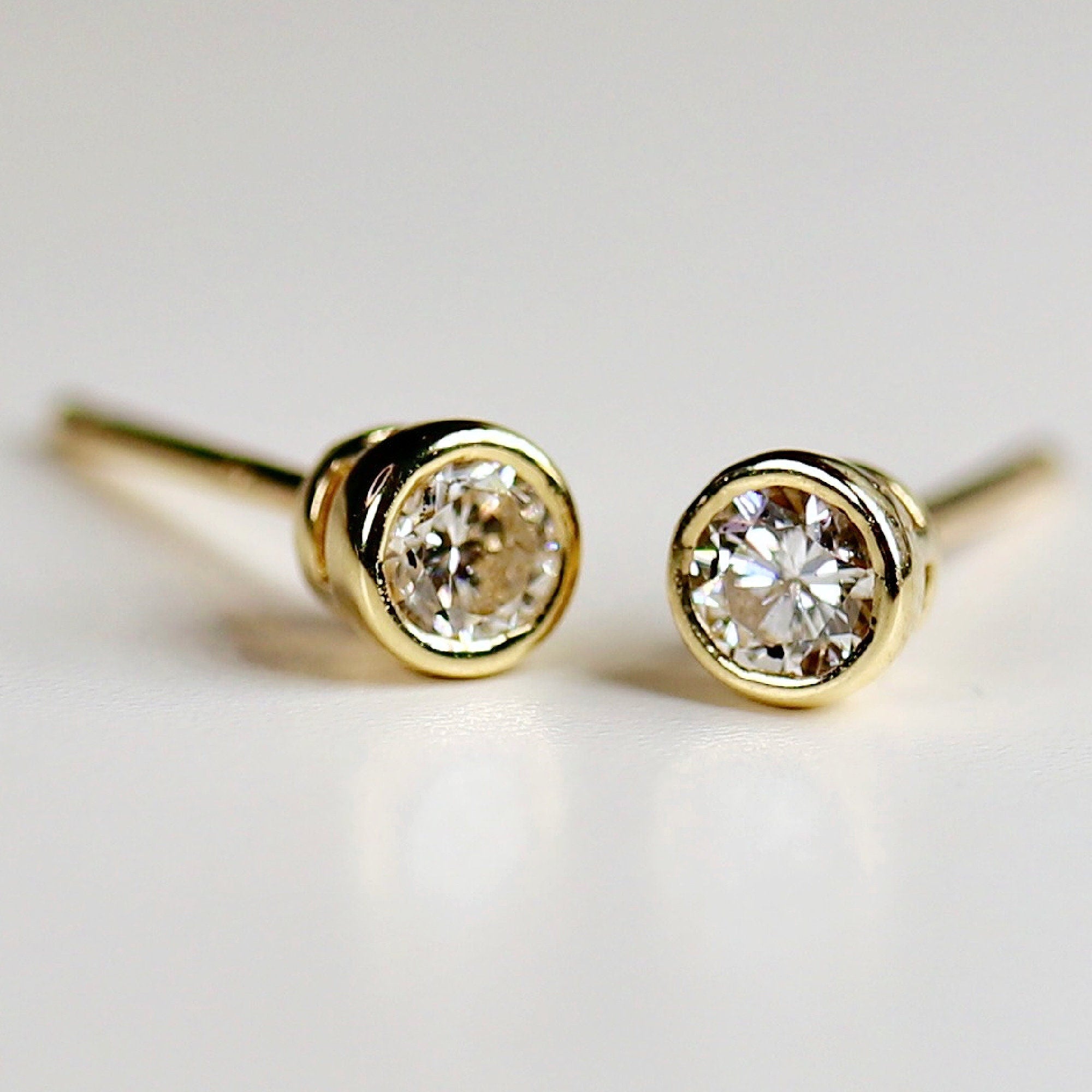 0.09ct Tiny Diamond Stud Earrings in 14k Gold (SINGLE or PAIR) - Melt'm Jewelry