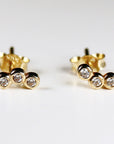 14k Gold 3 Stone Bezel Set CZ Cubic Zirconia Cluster Earrings