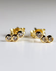 14k Gold 3 Stone Bezel Set CZ Cubic Zirconia Cluster Earrings