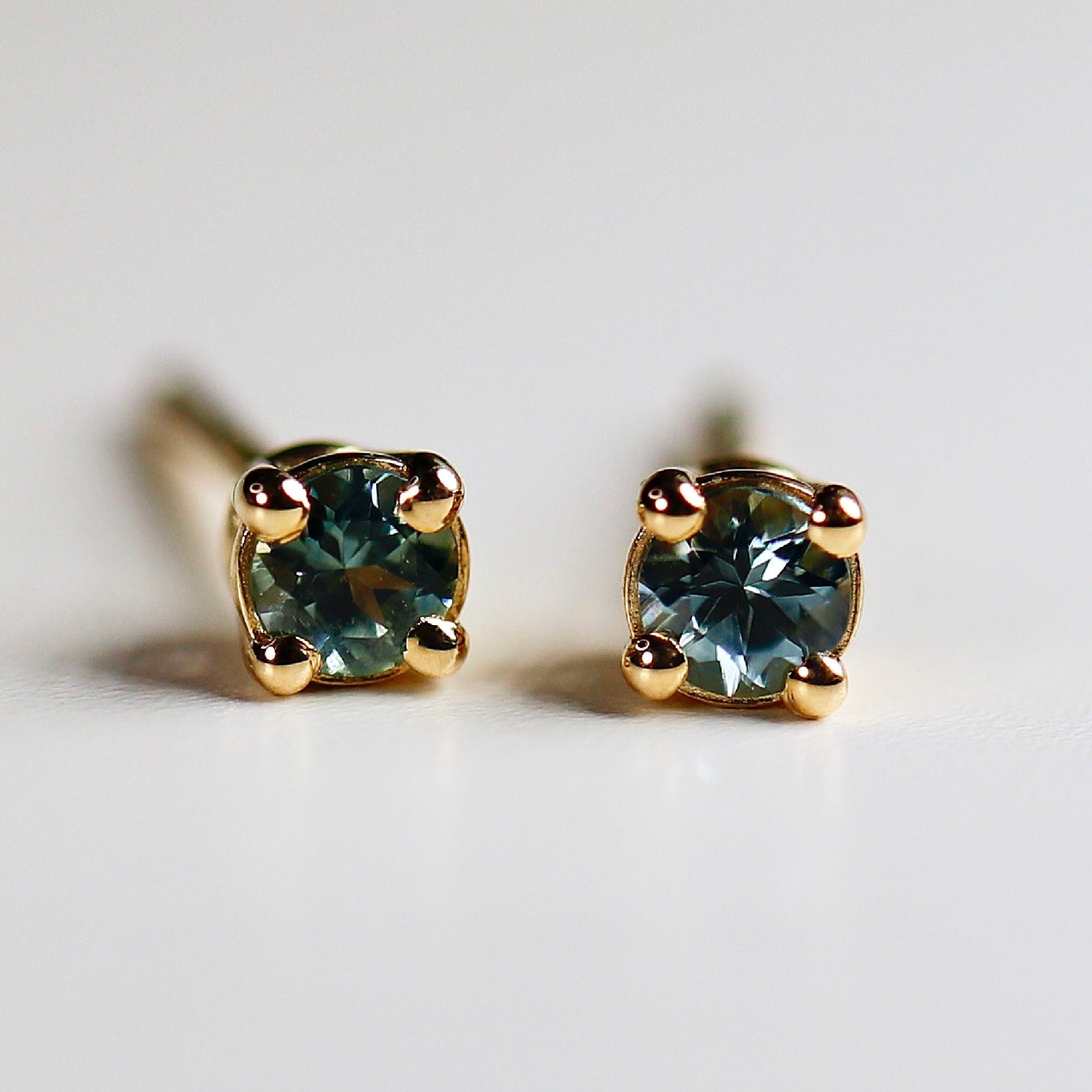 Tiny Blue Montana Sapphire Earrings 14k Gold