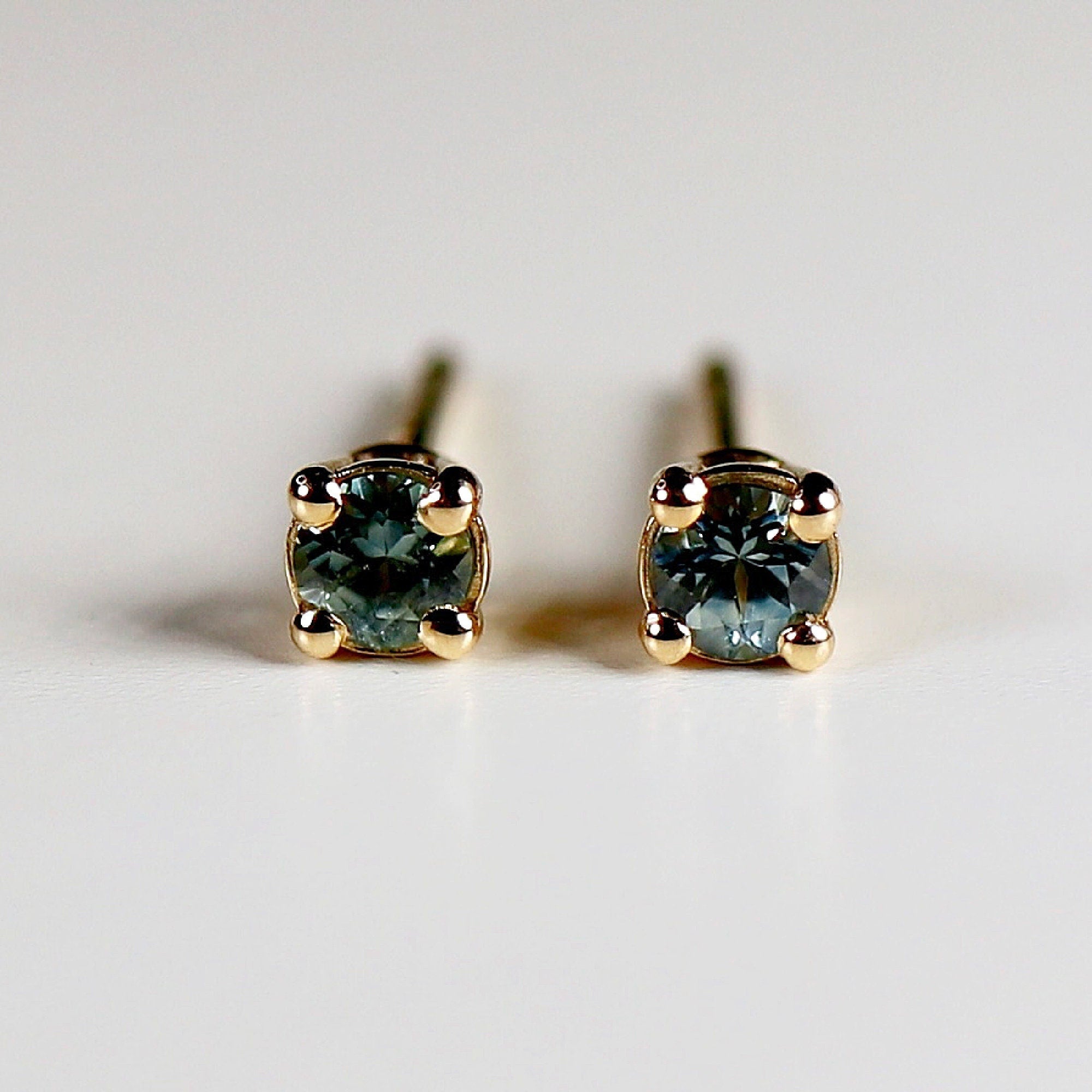 Tiny Blue Montana Sapphire Earrings 14k Gold