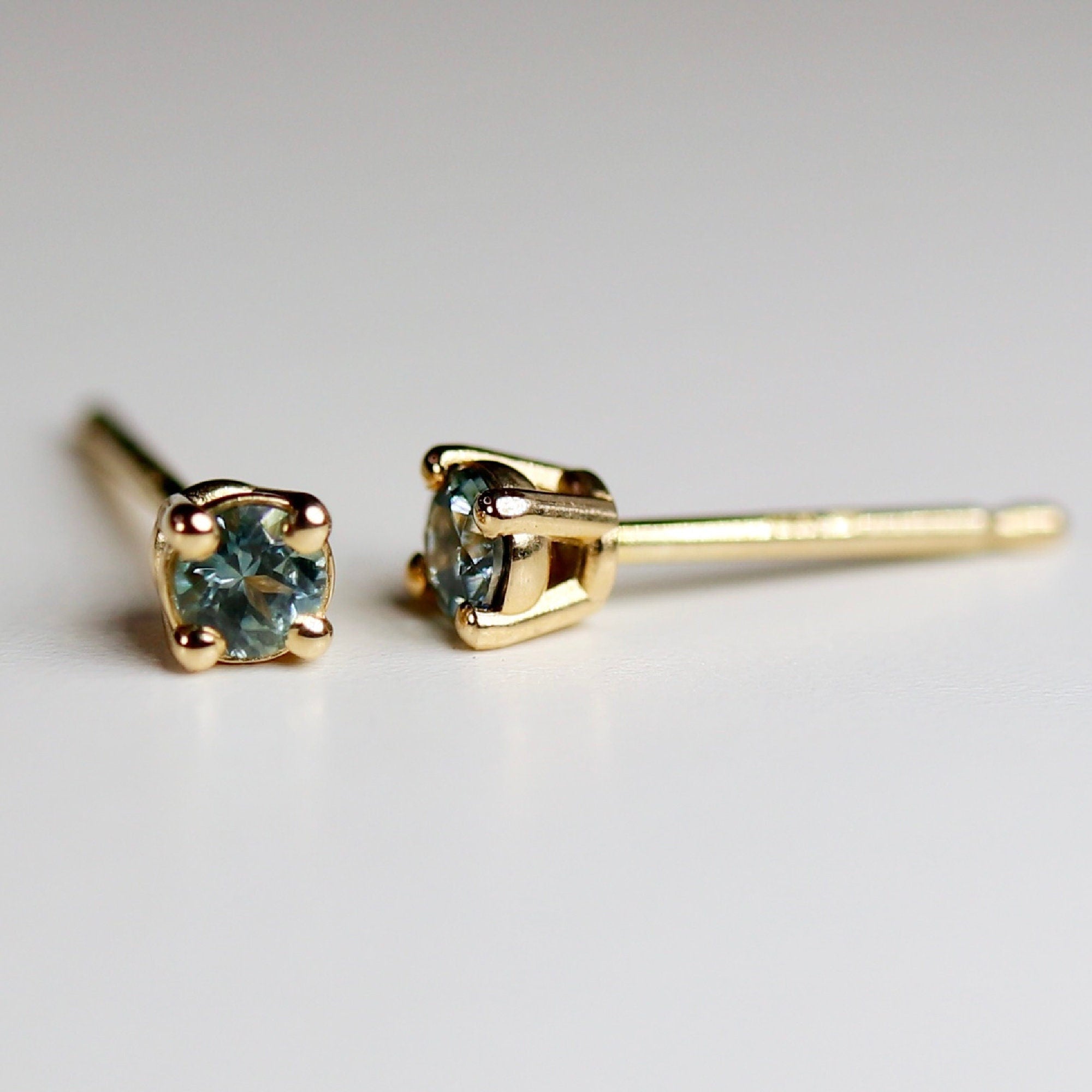 Tiny Blue Montana Sapphire Earrings 14k Gold