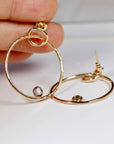 Large Double Hoop Earrings 14k Solid Gold, Aquamarine Hoop Earrings