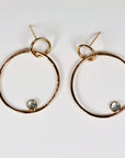 Large Double Hoop Earrings 14k Solid Gold, Aquamarine Hoop Earrings