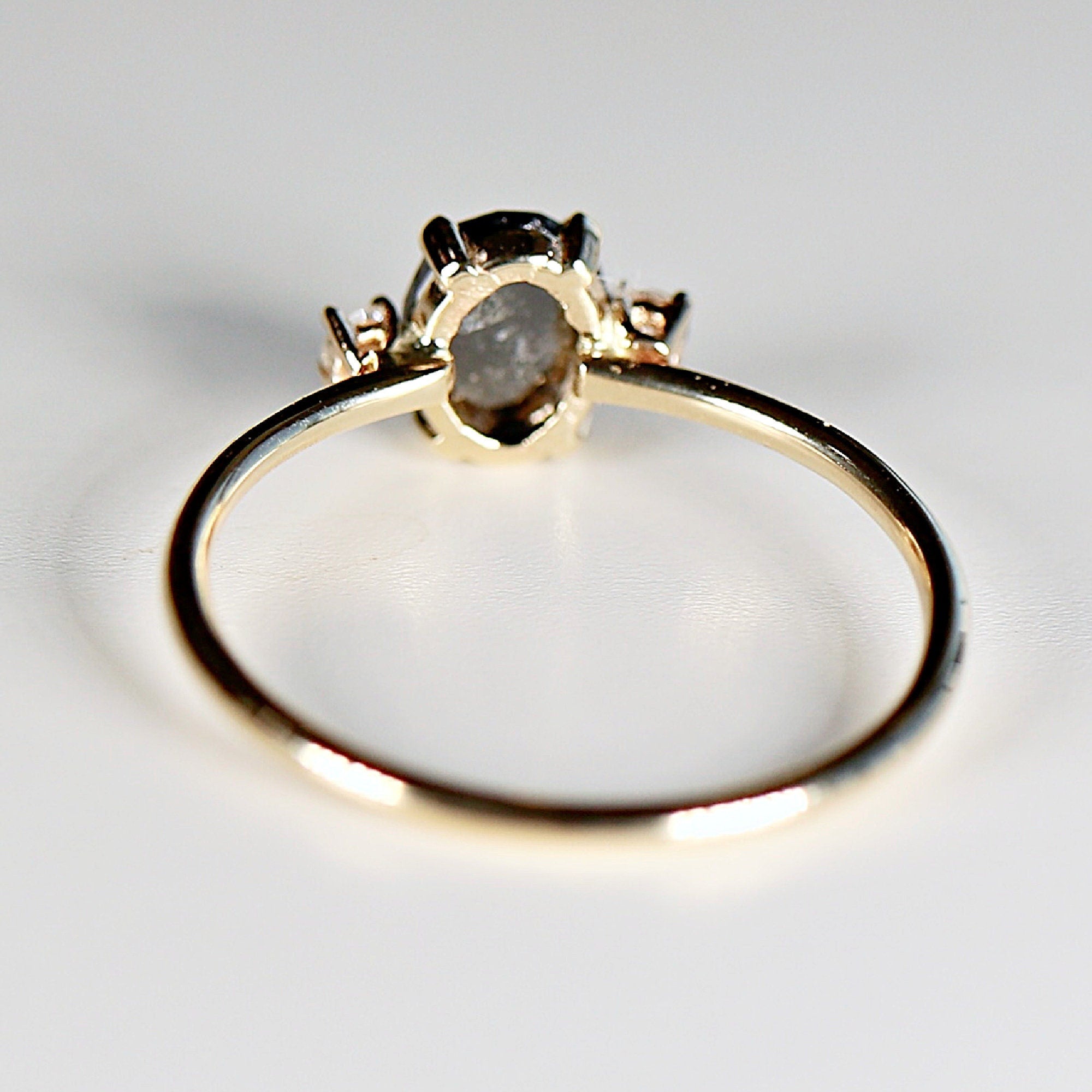 Oval Salt and Pepper Diamond Ring 14k Gold, Anniversary Gift