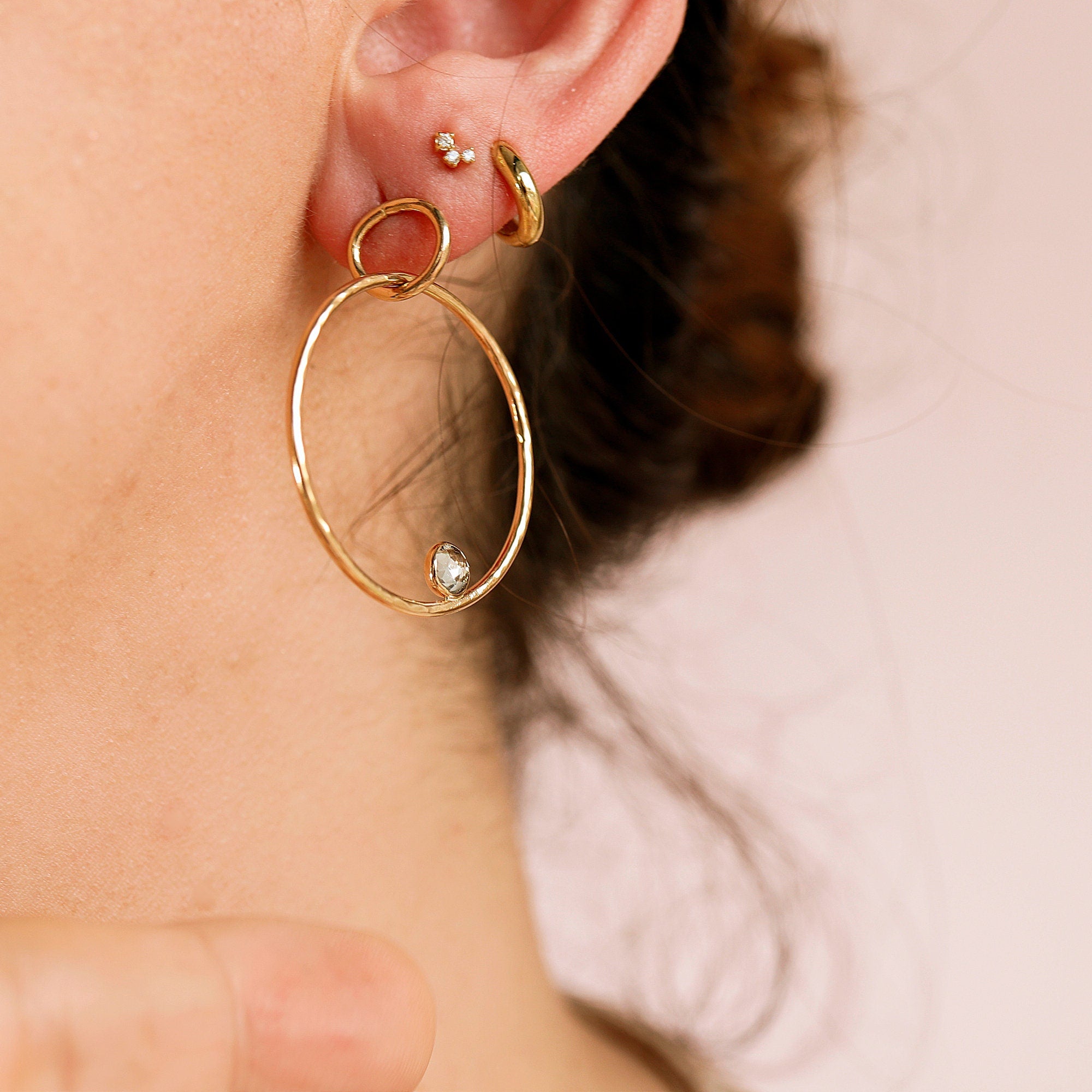 Large Double Aquamarine Hoop Earrings in 14k Gold - Melt'm Jewelry
