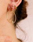 Large Double Hoop Earrings 14k Solid Gold, Aquamarine Hoop Earrings