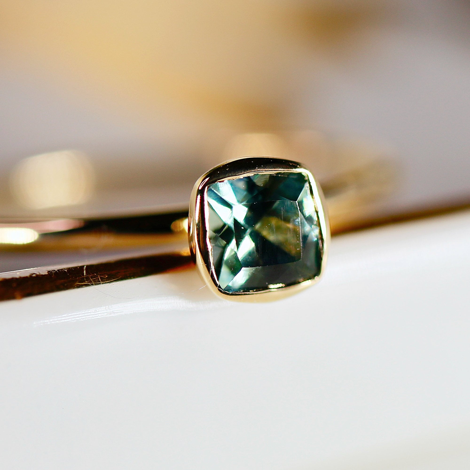 Cushion Cut Montana Sapphire Engagement Ring 14k Gold - Melt'm Jewelry