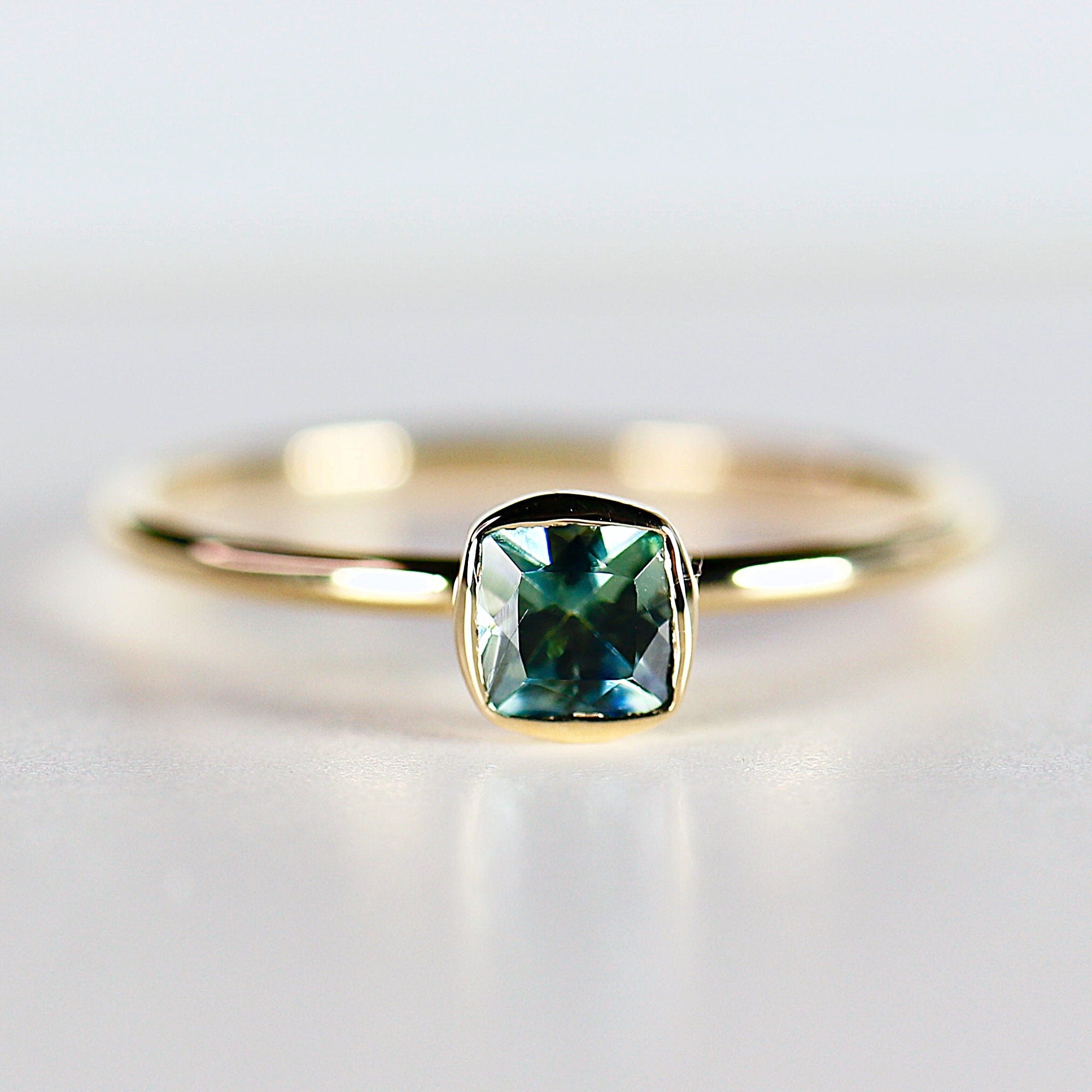 Cushion Cut Montana Sapphire Engagement Ring 14k Gold - Melt'm Jewelry