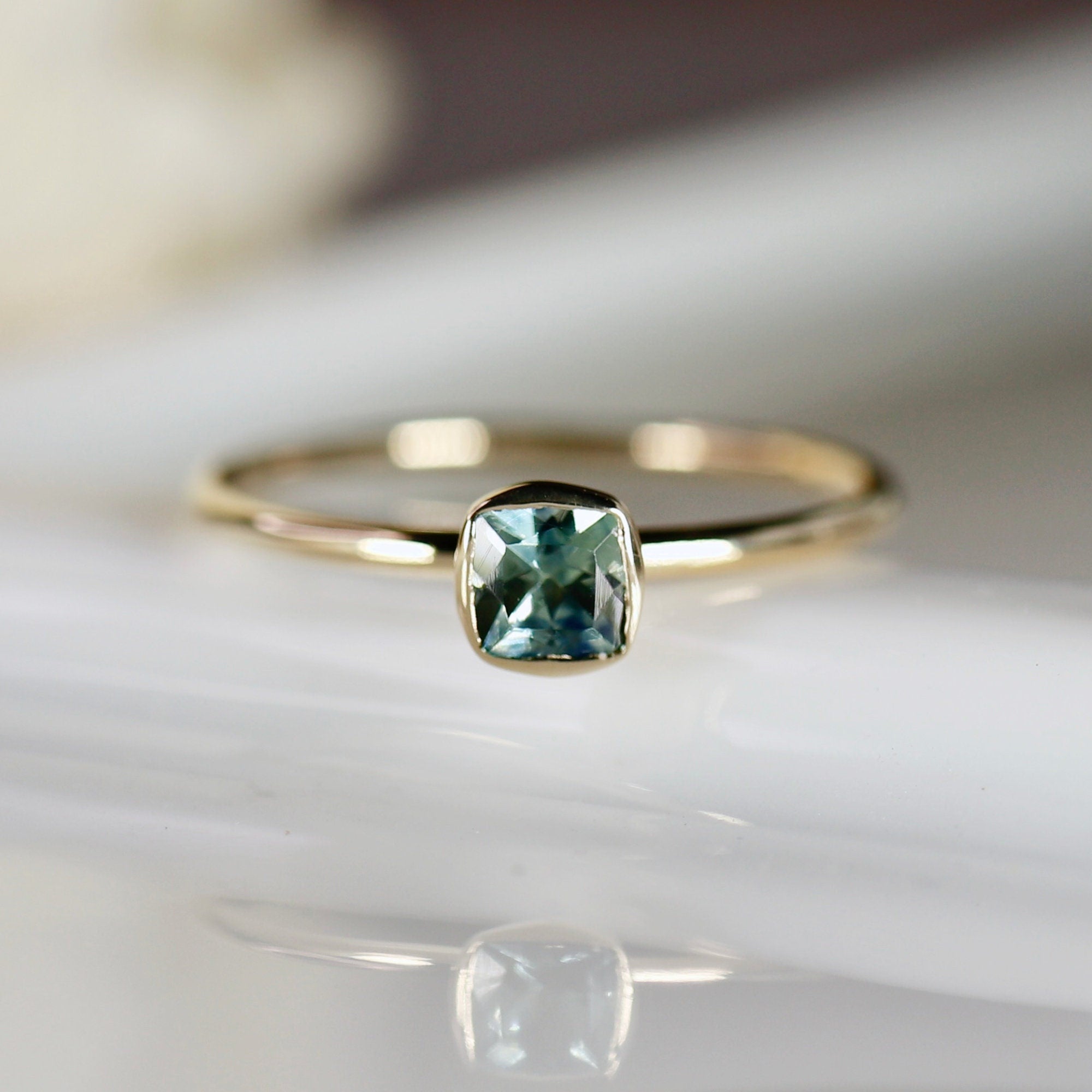 Cushion Cut Montana Sapphire Engagement Ring 14k Gold - Melt'm Jewelry