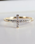 14k Solid Gold Cross Ring, Diamond Cross Ring