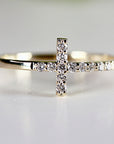 14k Solid Gold Cross Ring, Diamond Cross Ring