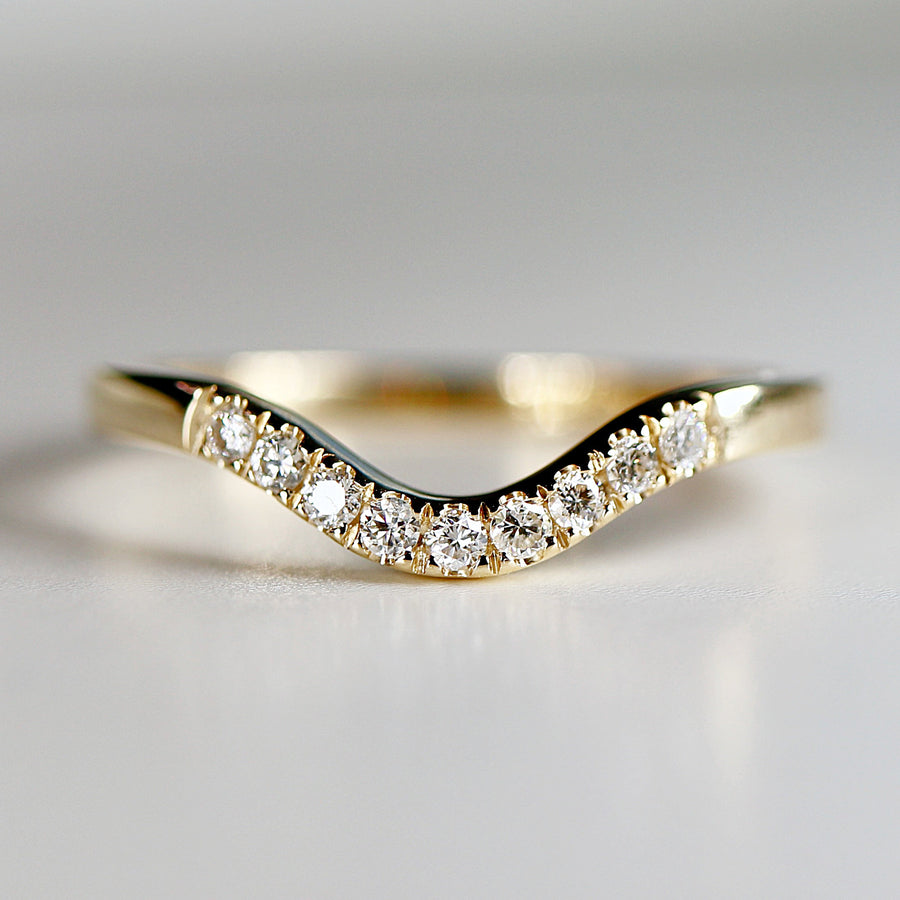 Curved Diamond Wedding Band, Matching Ring Gold Band