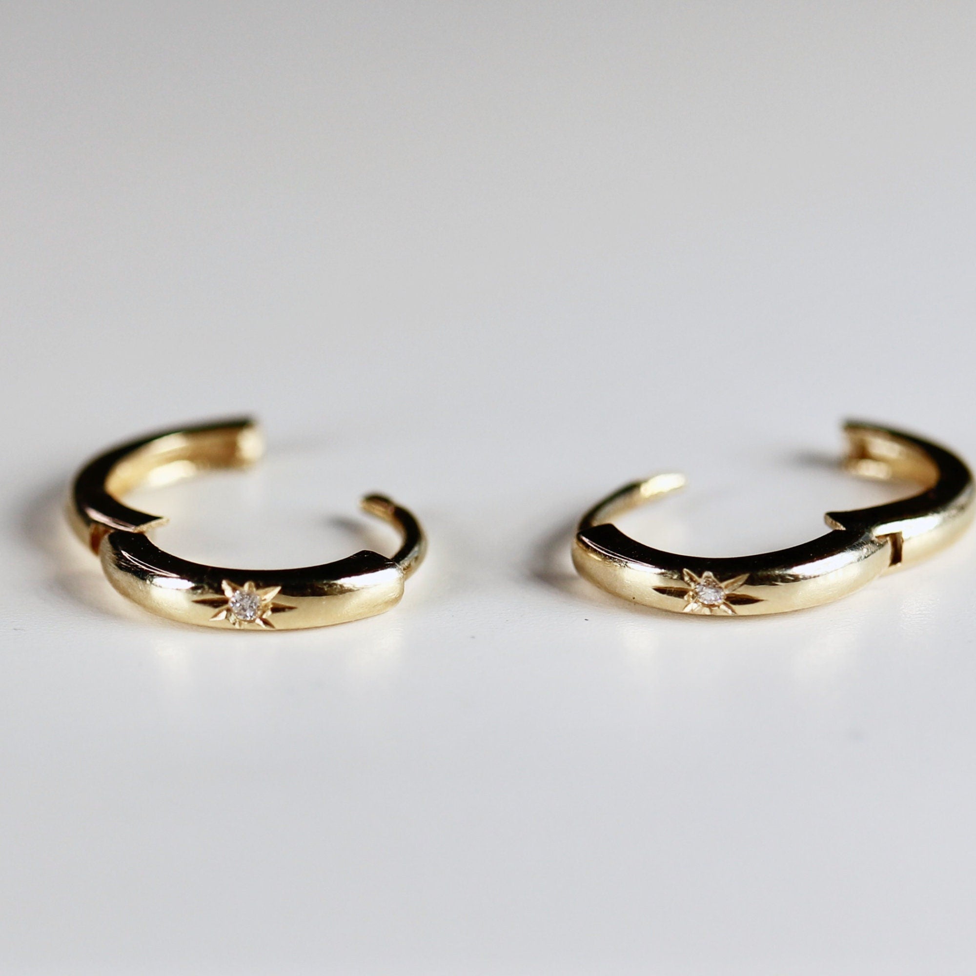 Diamond Star Set Hinged Hoops Earrings in 14k Gold (SINGLE or PAIR) - Melt'm Jewelry
