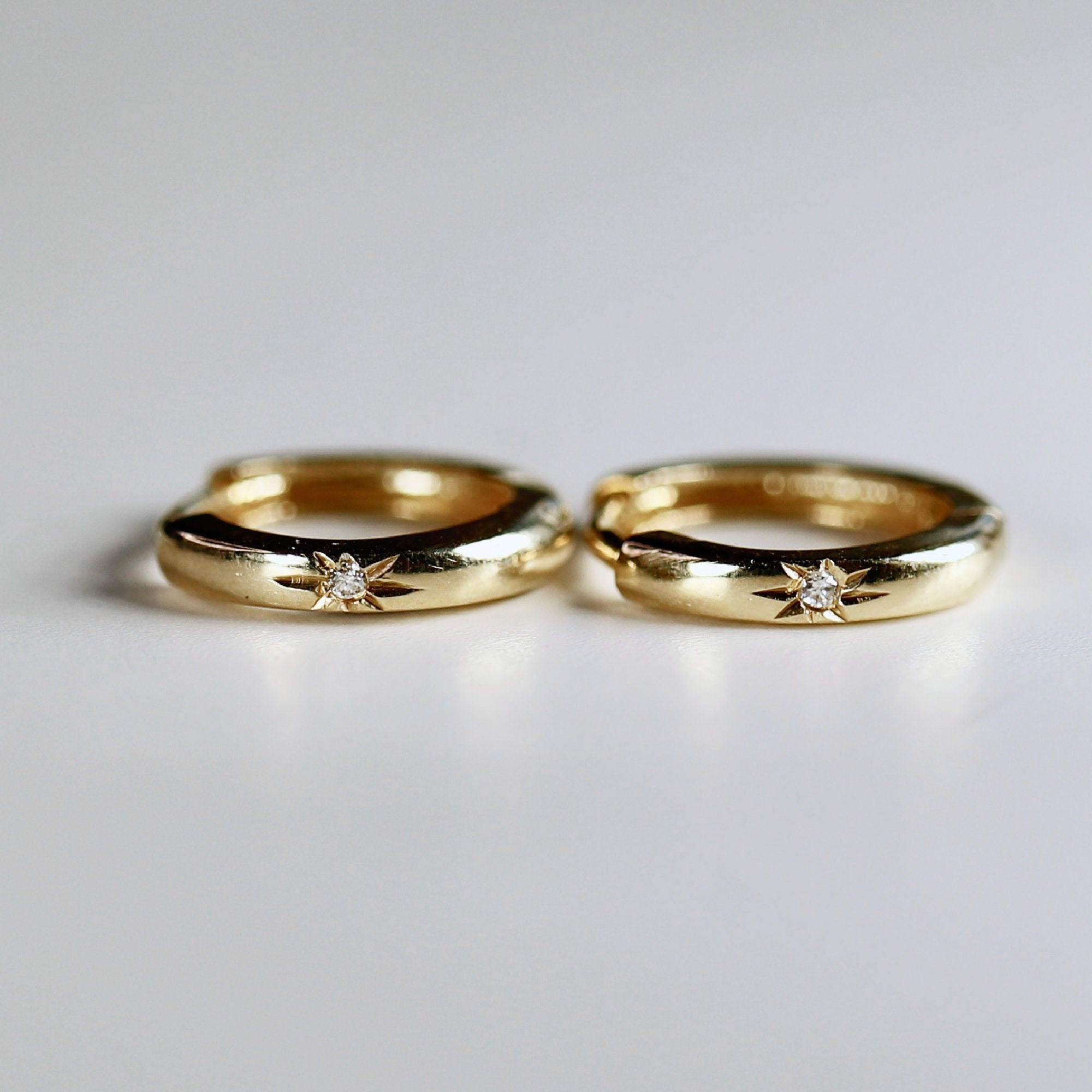 Diamond Star Set Hinged Hoops Earrings in 14k Gold (SINGLE or PAIR) - Melt'm Jewelry