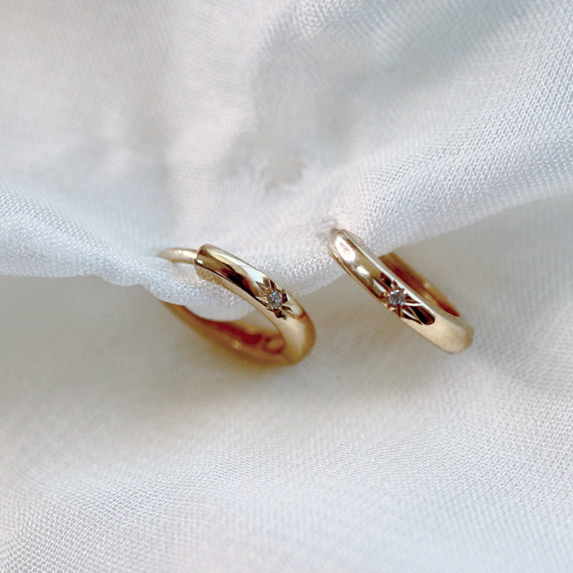 Diamond Star Set Hinged Hoops Earrings in 14k Gold (SINGLE or PAIR) - Melt'm Jewelry