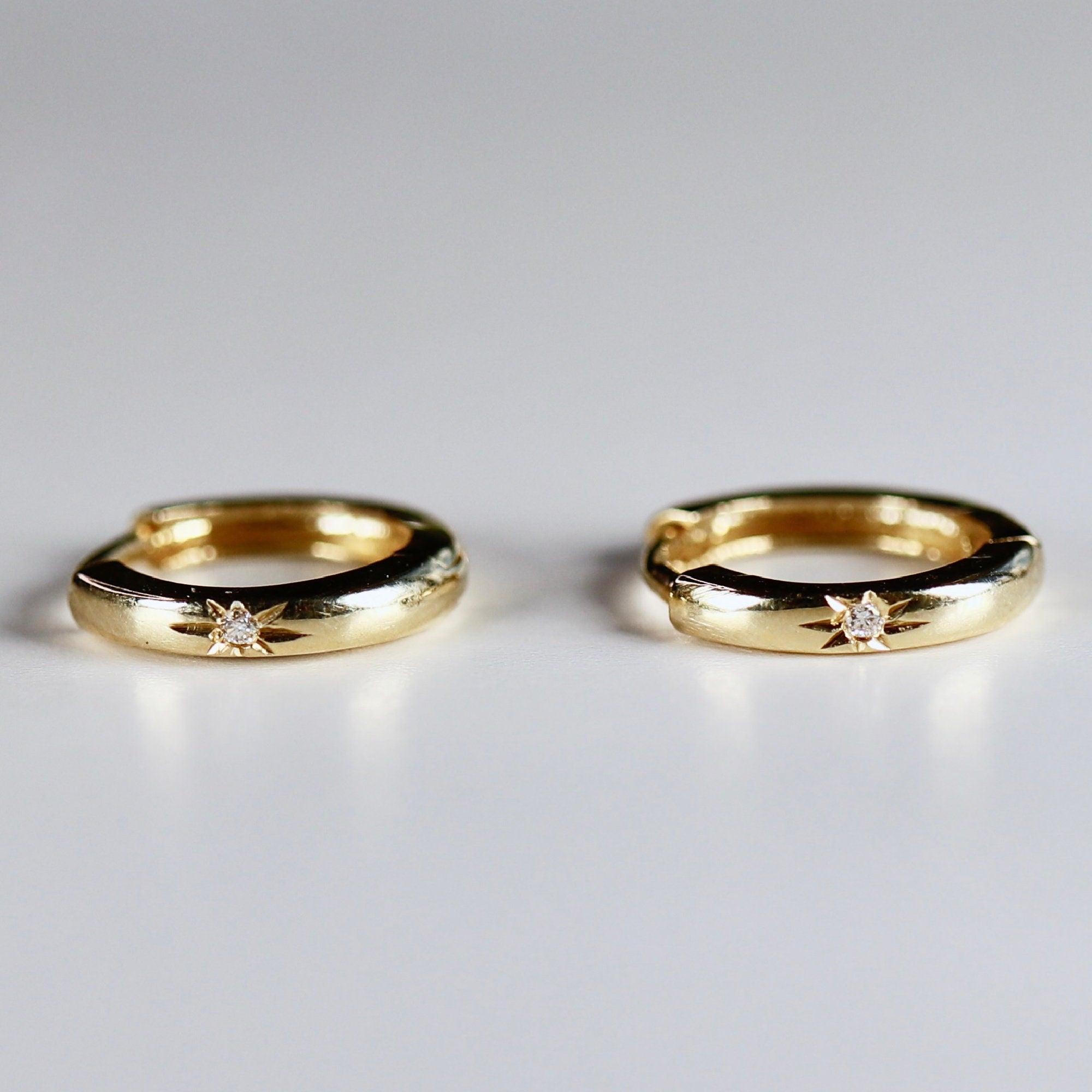 Diamond Star Set Hinged Hoops Earrings in 14k Gold (SINGLE or PAIR) - Melt'm Jewelry
