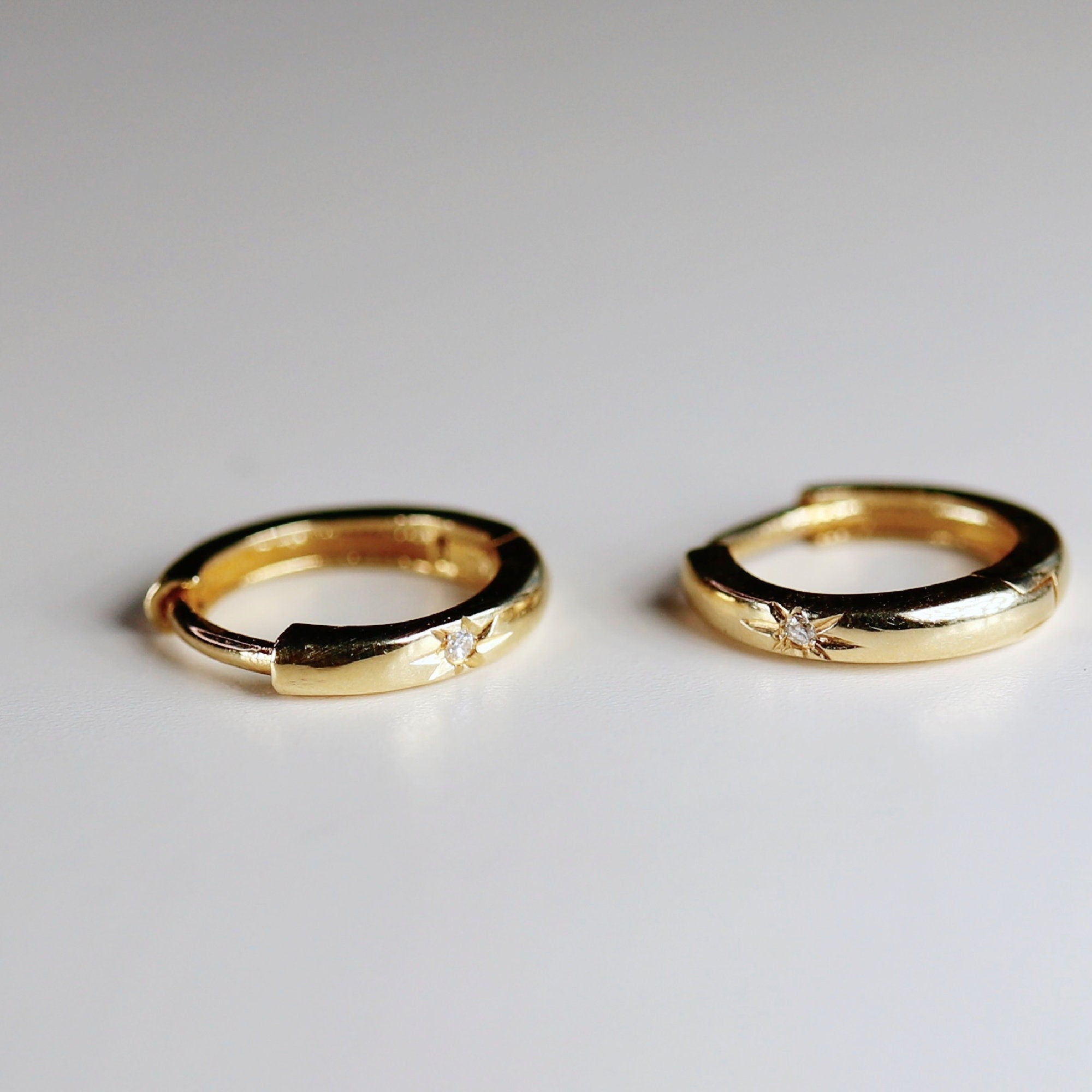 Diamond Star Set Hinged Hoops Earrings in 14k Gold (SINGLE or PAIR) - Melt'm Jewelry