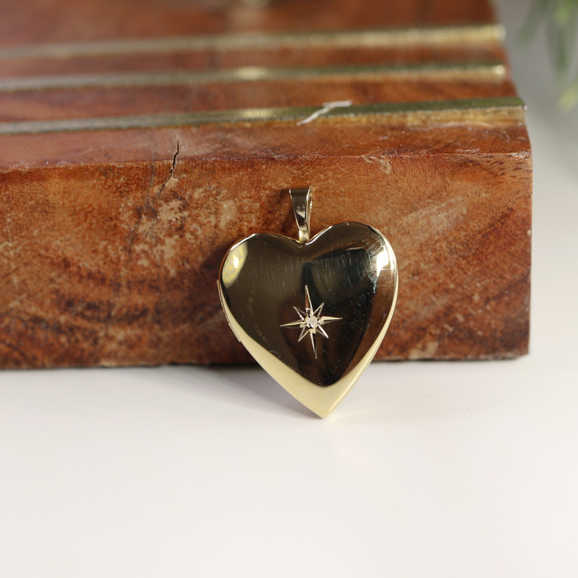 North Star Heart Locket Necklace 14k Gold Filled