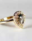 Rose Cut Pear Salt and Pepper Diamond Ring 14k Gold