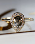 Rose Cut Pear Salt and Pepper Diamond Ring 14k Gold