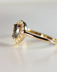 Rose Cut Pear Salt and Pepper Diamond Ring 14k Gold