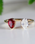 Toi et Moi Ring 14k Gold Two Stone Ring, Moissanite & Ruby Engagement Ring