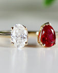 Toi et Moi Ring 14k Gold Two Stone Ring, Moissanite & Ruby Engagement Ring