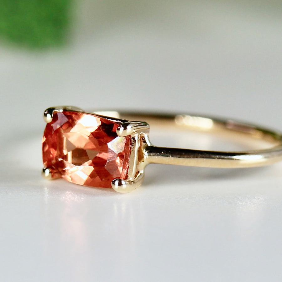 Sunstone Ring 14k Solid Gold, East West Cushion Cut Sunstone Engagement Ring, Sun Stone Promise Ring, Anniversary Ring