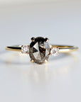 Oval Salt and Pepper Diamond Ring 14k Gold, Anniversary Gift