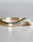 Curved Diamond Wedding Band, Matching Ring Gold Band