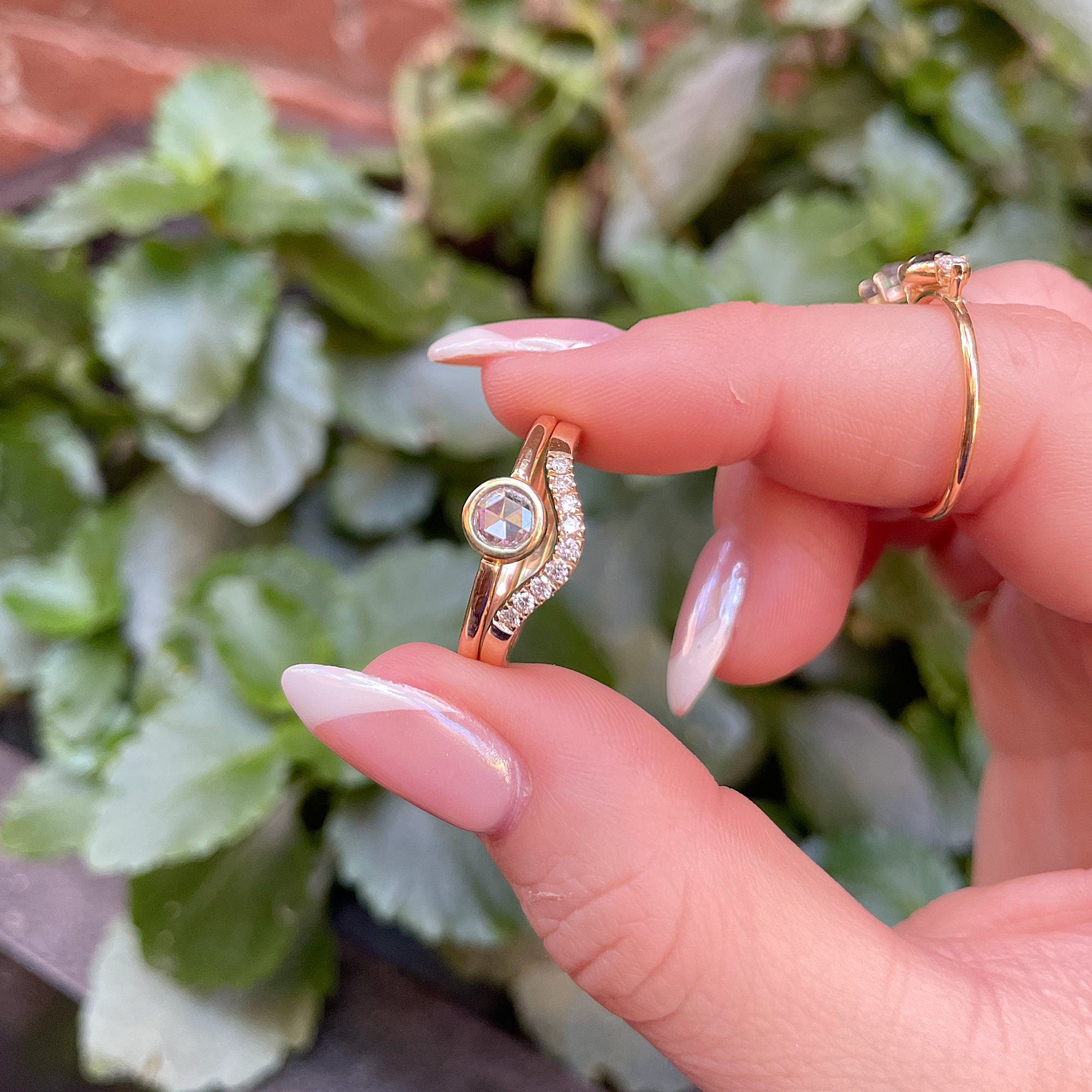 Curved Diamond Wedding Band, Matching Ring Gold Band - Melt'm Jewelry