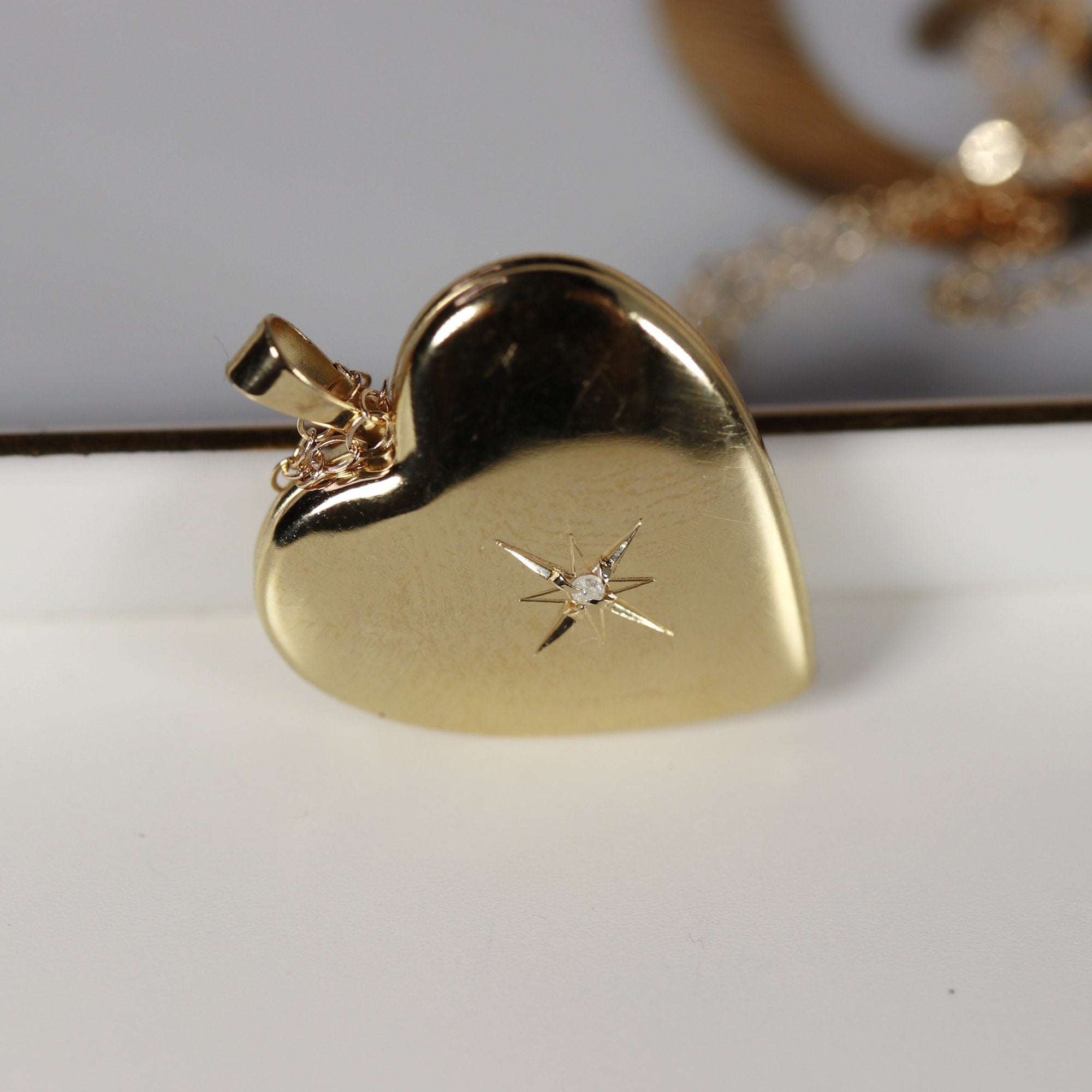 North Star Heart Locket Necklace 14k Gold Filled