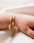 Mom and Daughter Jewelry Set, Open Cuff Bracelet, Leaf & Flowers, Handwriting Inside, Hidden Message Bracelet, Gold Open Bangle Bracelet