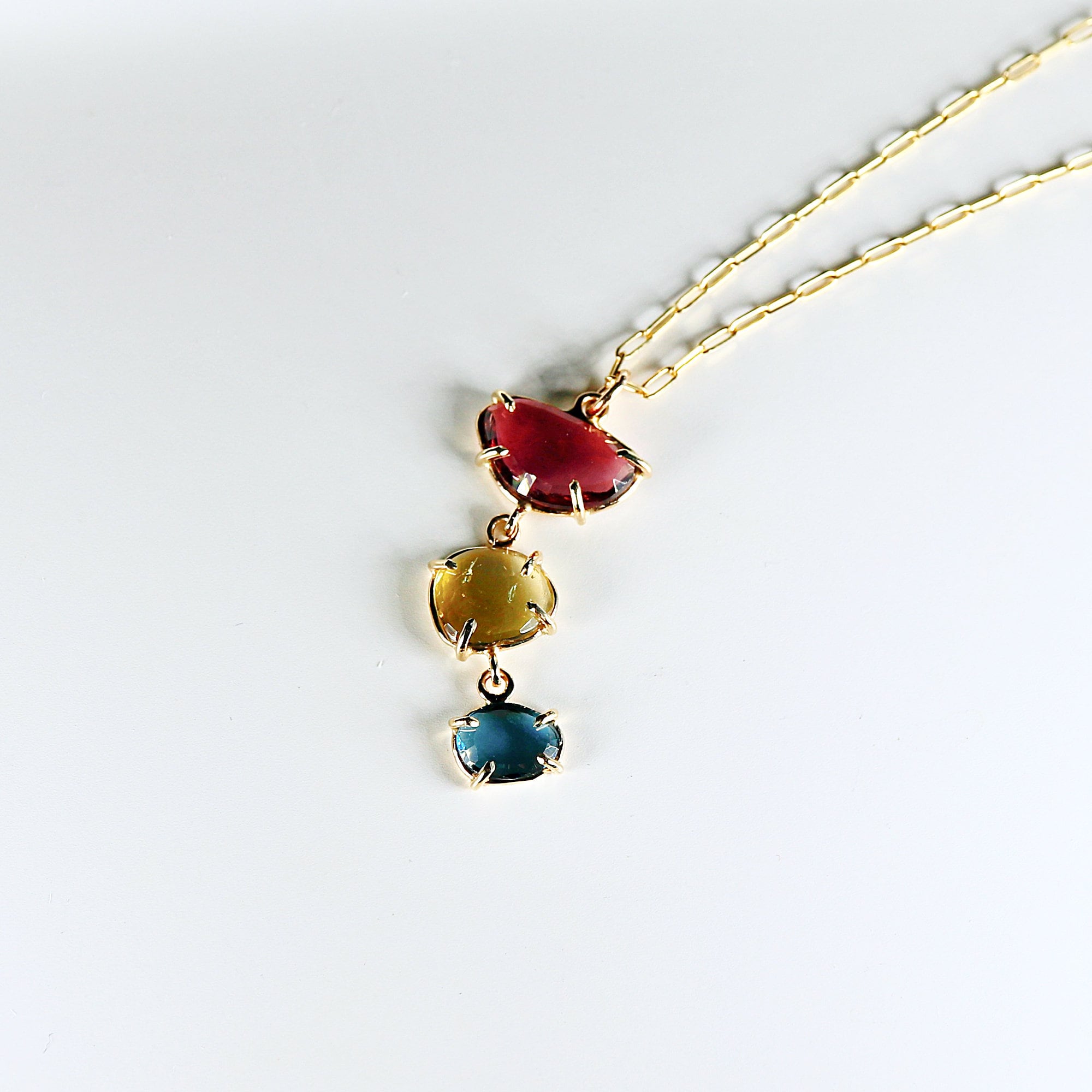 One Of A Kind Triple Tourmaline Necklace 14k Gold, Rose Cut Tourmaline Pendant, Solid Gold Three Color Necklace, October Birthstone Jewelry