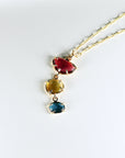 One Of A Kind Triple Tourmaline Necklace 14k Gold, Rose Cut Tourmaline Pendant