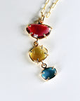 One Of A Kind Triple Tourmaline Necklace 14k Gold, Rose Cut Tourmaline Pendant