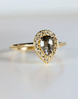 Rose Cut Pear Salt and Pepper Diamond Ring 14k Gold