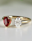 Toi et Moi Ring 14k Gold Two Stone Ring, Moissanite & Ruby Engagement Ring, You and Me Ring, Cluster Ring, Open Cuff Ring, Anniversary Ring