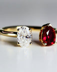 Toi et Moi Ring 14k Gold Two Stone Ring, Moissanite & Ruby Engagement Ring