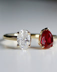 Toi et Moi Ring 14k Gold Two Stone Ring, Moissanite & Ruby Engagement Ring